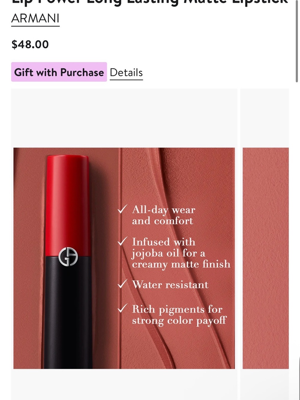 Giorgio Armani Lip Power Long Lasting Matte Lipstick - Red Cap, Eccentric